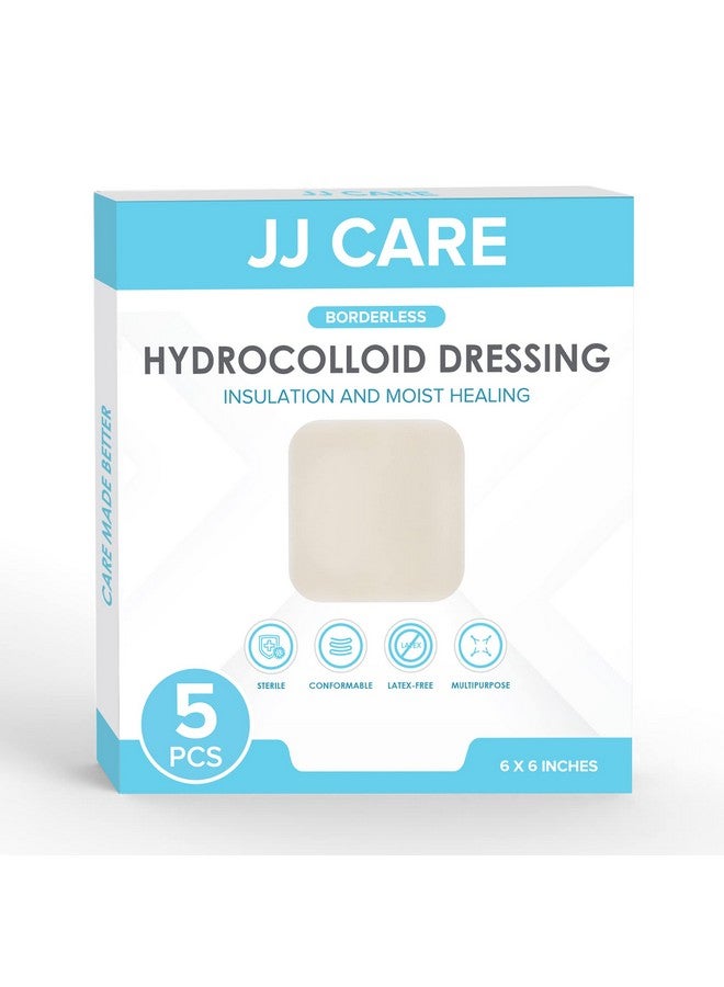 JJ CARE Hydrocolloid Dressing 6X6 [Pack 5], 0.8Mm Thick Large Hydrocolloid Bandages W/O Border, Self-Adhesive Thin Hydrocolloid Wound Dressing, Wound Care Bandages For Bedsores And Blisters - Image 1