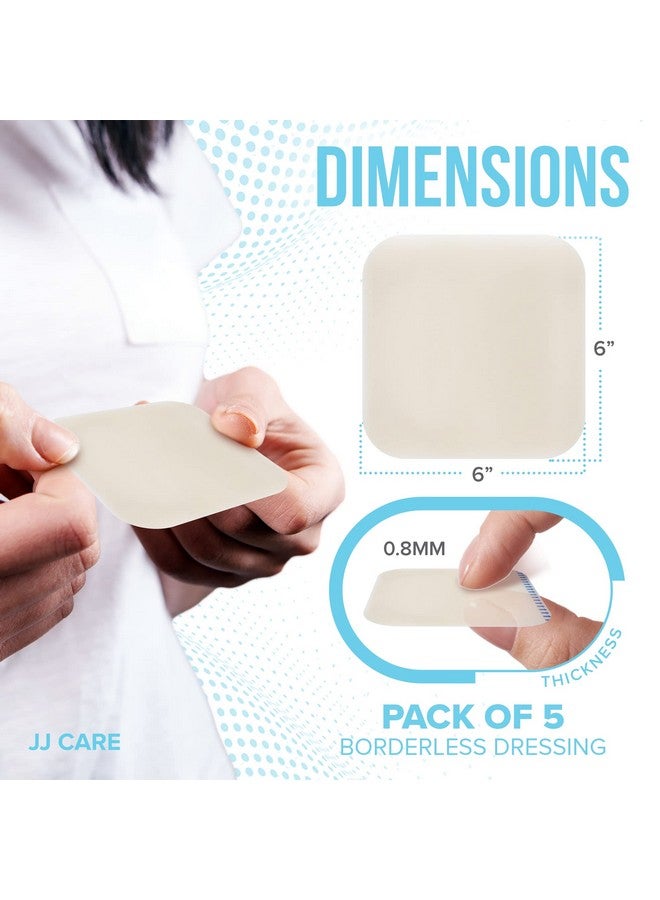 JJ CARE Hydrocolloid Dressing 6X6 [Pack 5], 0.8Mm Thick Large Hydrocolloid Bandages W/O Border, Self-Adhesive Thin Hydrocolloid Wound Dressing, Wound Care Bandages For Bedsores And Blisters - Image 5