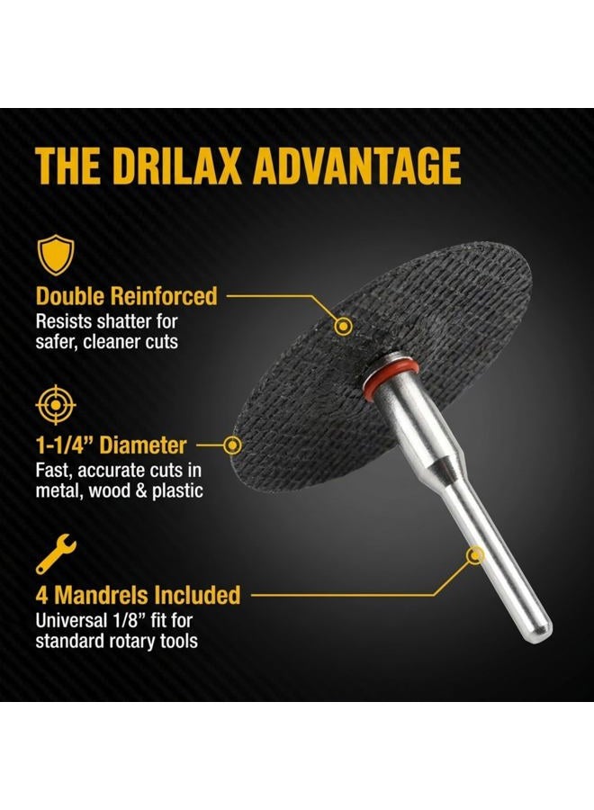 DRILAX Fiberglass Reinforced Cut-Off Wheels 50 Pieces 32mm Diameter Abrasive Cutting Tool Disc with (4) 402 Mandrels Included Rotary Discs Compatible with Dremel 426 426b 3,2 cm - Image 3