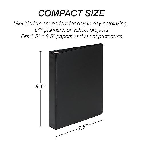 Samsill Economy 3 Ring Mini Binder, Made in The USA, 1-Inch Round Ring Binder, Holds 100 Sheets, Black, 6 Pack (MP32300) - Image 5