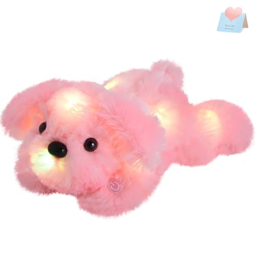 WEWILL 10 Light up Pink Puppy Dog LED Stuffed Animal with Colorful Night Light Glow Soft Plush Toy Gifts for Kids on Christmas Birthday - Image 1