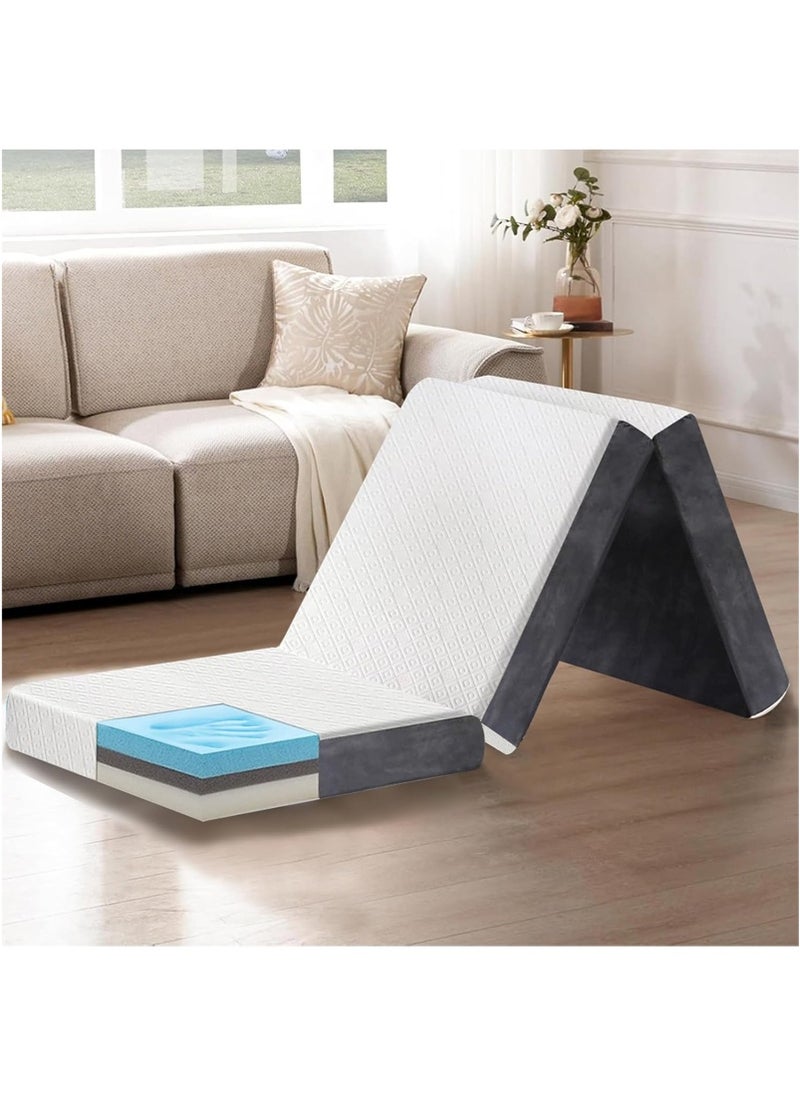 Yoawllty Foldable Mattress, 4 Inch Tri-Folding Single Mattress with Non-Slip Bottom, Mattress Fits for Travel, Camping, Floor, Portable Bed(77 Inch×38 Inch×4 Inch)  - Image 1