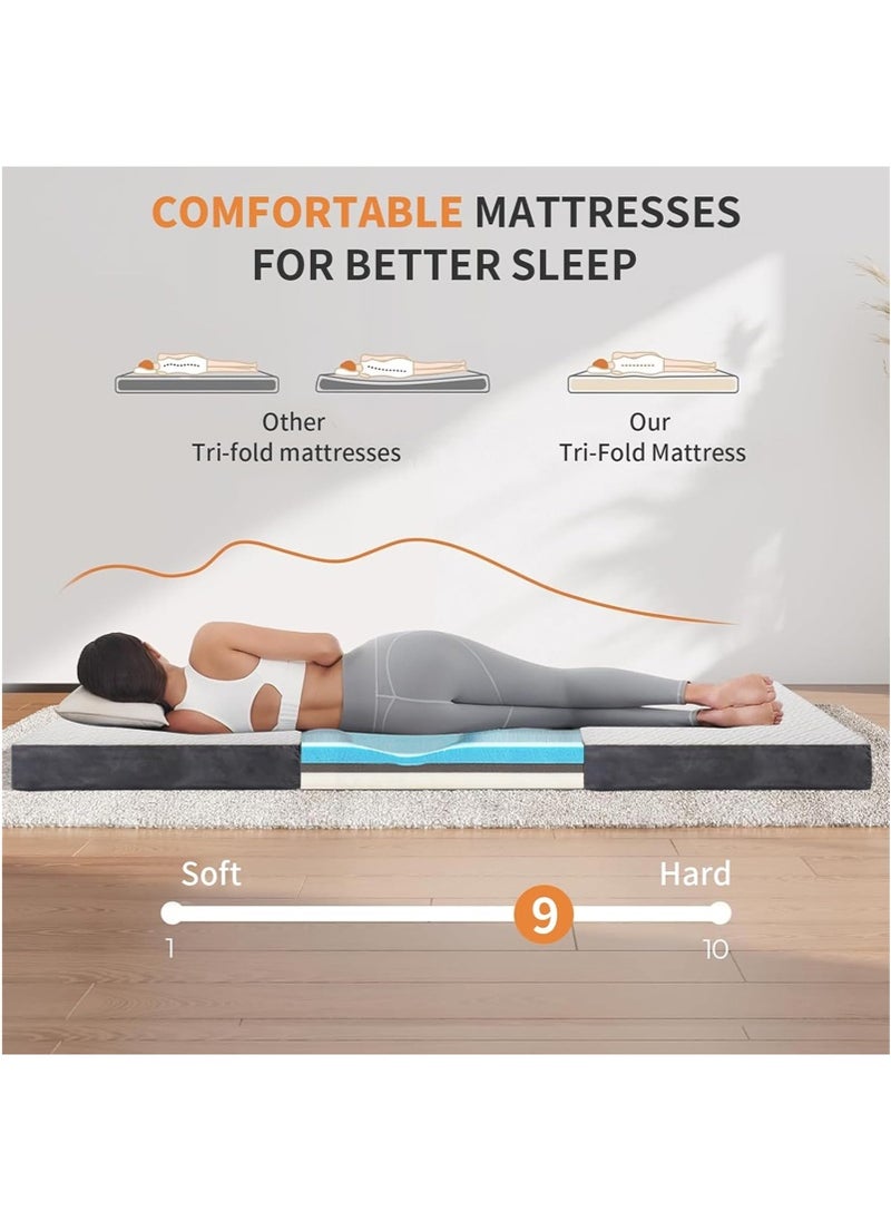 Yoawllty Foldable Mattress, 4 Inch Tri-Folding Single Mattress with Non-Slip Bottom, Mattress Fits for Travel, Camping, Floor, Portable Bed(77 Inch×38 Inch×4 Inch)  - Image 4