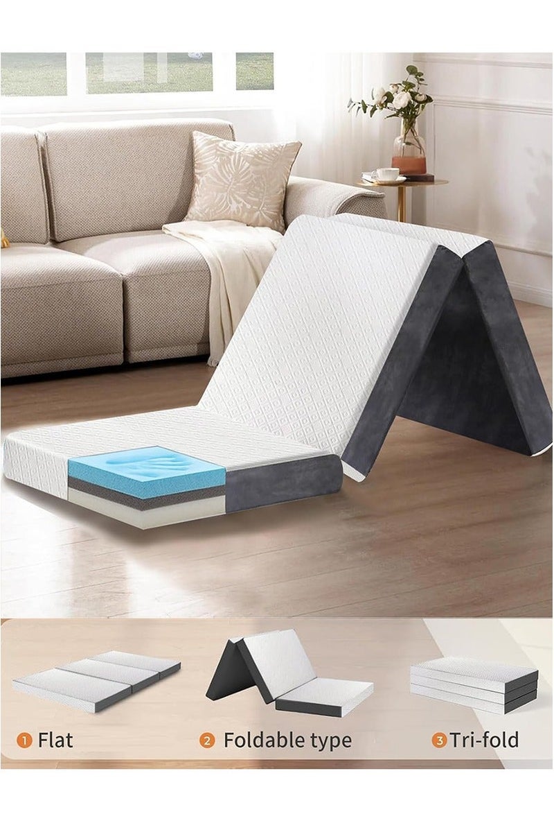 يواوليتي مرتبة قابلة للطي، مرتبة سرير مفرد ثلاثية الطي مع قاعدة مانعة للانزلاق، مرتبة تخييم متعددة الاستخدامات للسرير المفرد المنزلي، استضافة الضيوف والتخييم في الهواء الطلق (77 بوصة × 38 بوصة × 4 بوصة، أبيض) - Image 2