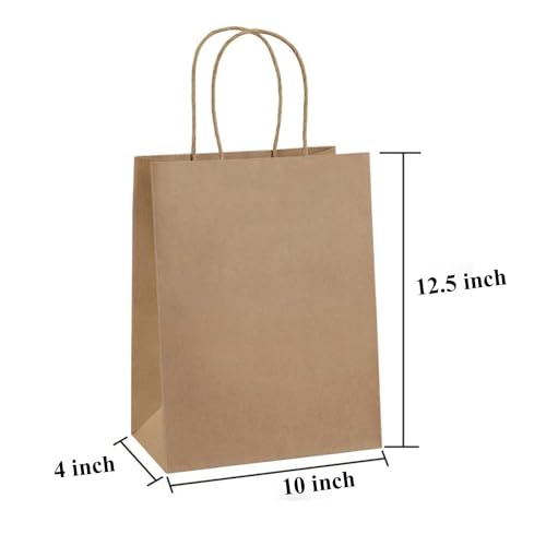 Aakriti Medium Size Brown Paper Bags with Handles - Bulk Wedding Party Favor Kraft Grocery Shopping Retail Merchandise Bags (10"x4"x12.5", PACK OF 25) - Image 2