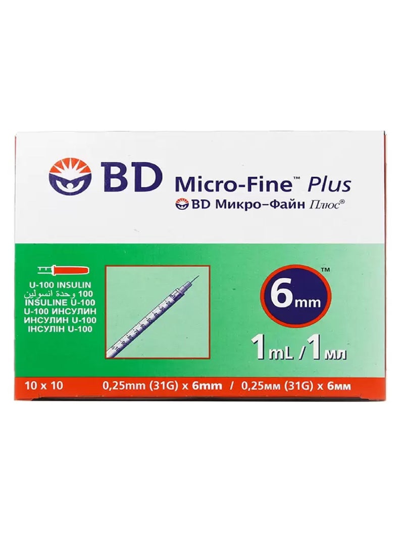 BD Micro-Fine Plus Insulin 1ml Syringe 31Gx6mm 100pcs  - Image 1
