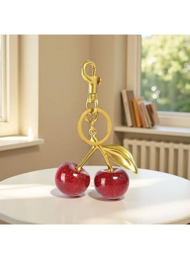 سلسلة مفاتيح على شكل حقيبة على شكل كرز، سلسلة مفاتيح لطيفة مع حلقة مفاتيح معدنية ومشبك، سلسلة مفاتيح على شكل كرز للمحفظة، والمفتاح، وجهاز التحكم عن بعد للسيارة، وإكسسوارات الحقائب للنساء والفتيات - Image 1