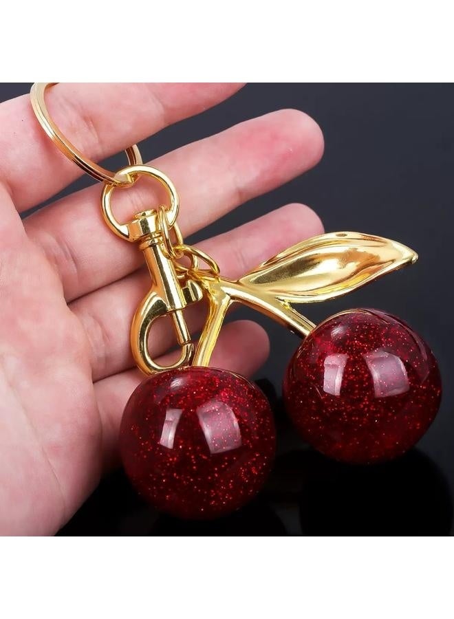 سلسلة مفاتيح على شكل حقيبة على شكل كرز، سلسلة مفاتيح لطيفة مع حلقة مفاتيح معدنية ومشبك، سلسلة مفاتيح على شكل كرز للمحفظة، والمفتاح، وجهاز التحكم عن بعد للسيارة، وإكسسوارات الحقائب للنساء والفتيات - Image 2