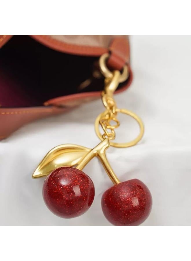 سلسلة مفاتيح على شكل حقيبة على شكل كرز، سلسلة مفاتيح لطيفة مع حلقة مفاتيح معدنية ومشبك، سلسلة مفاتيح على شكل كرز للمحفظة، والمفتاح، وجهاز التحكم عن بعد للسيارة، وإكسسوارات الحقائب للنساء والفتيات - Image 4