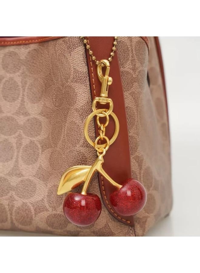 سلسلة مفاتيح على شكل حقيبة على شكل كرز، سلسلة مفاتيح لطيفة مع حلقة مفاتيح معدنية ومشبك، سلسلة مفاتيح على شكل كرز للمحفظة، والمفتاح، وجهاز التحكم عن بعد للسيارة، وإكسسوارات الحقائب للنساء والفتيات - Image 3