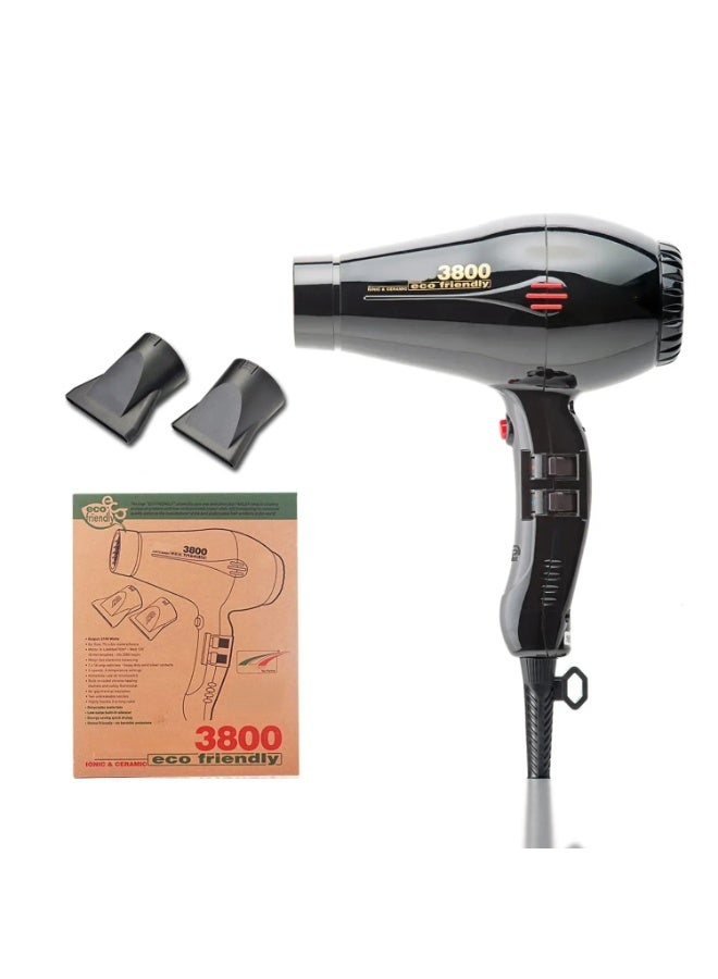 Parlux 3800 Hair Dryer Eco Friendly Ionic and Ceramic [European Plug 220V] Black 1unit - Image 2