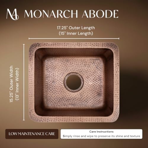 Monarch Abode 17-inch Hand Hammered Pure Copper Highball Dual Mount Drop in Kitchen Sink, Drop in or Undermount Kitchen Sink, Deep Single Rectangular Bowl - Image 2