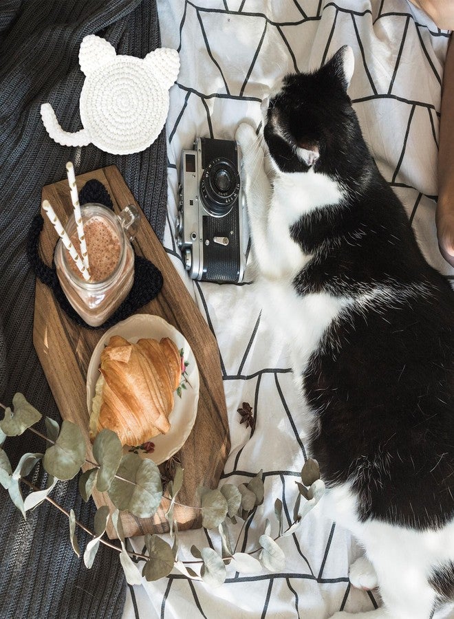 وولاين مجموعة من 3 قواعد أكواب على شكل قطط من والين، مصنوعة يدويًا بالكروشيه، قواعد أكواب لطيفة للمشروبات، قواعد أكواب ماصة منسوجة على شكل آذان قطط، عازلة مبتكرة للقهوة والشاي، هدايا مثالية لمحبي القطط، ديكور مكتب منزلي - Image 5