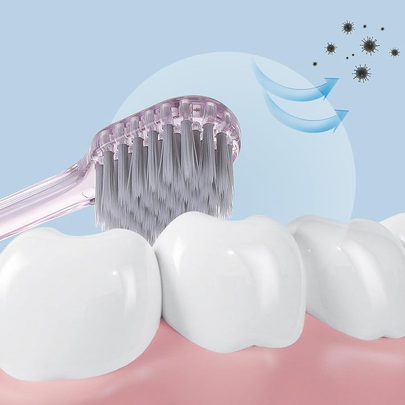 VILLCASE 6 Pack Silver Ion Soft Bristle Toothbrushes Wide Head Green Pink Travel Oral Care - Image 3