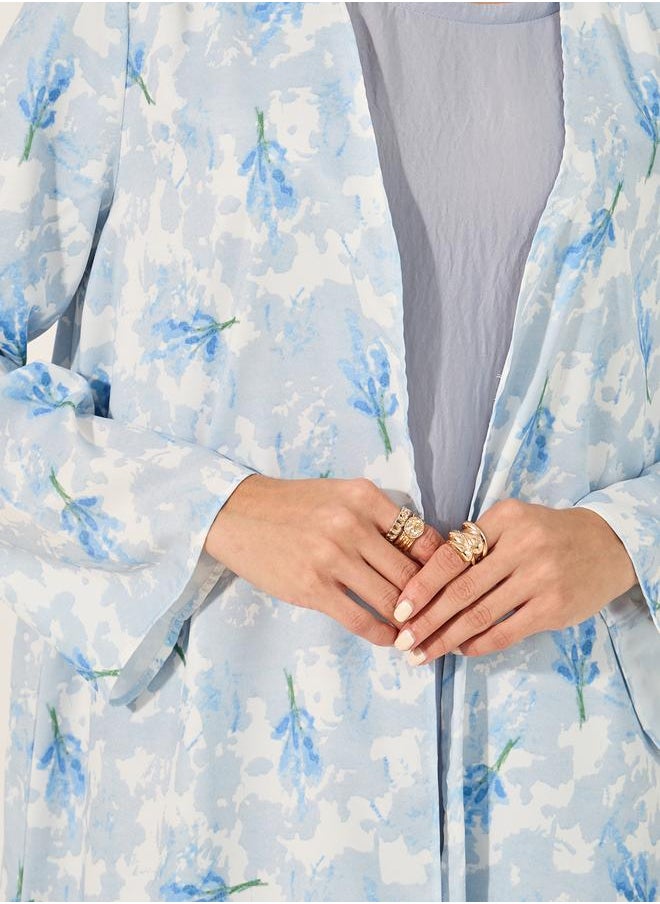 Styli Floral Print Flared Abaya with Printed Scarf  - Image 4