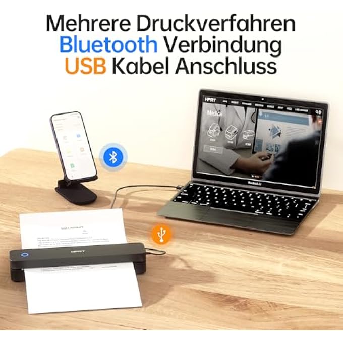 PORTABLE PRINTER WIRELESS FOR TRAVEL, BLUETHOOTH INKLESS THERMAL PRINTER SUPPORT FOR A4 PAPER, COMPATIBLE WITH IOS, ANDROID, LAPTOP FOR OFFICE AND HOME, BLACK - Image 3