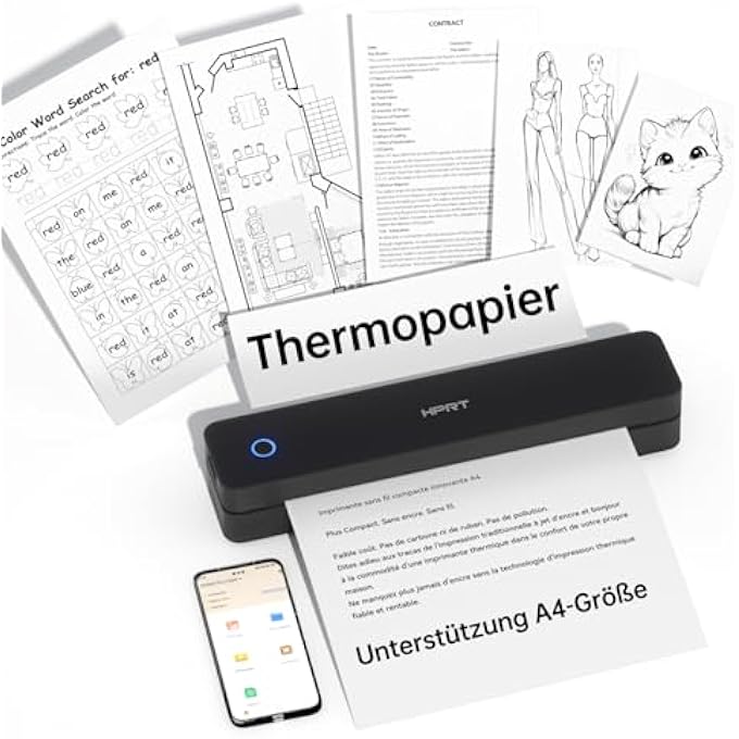 PORTABLE PRINTER WIRELESS FOR TRAVEL, BLUETHOOTH INKLESS THERMAL PRINTER SUPPORT FOR A4 PAPER, COMPATIBLE WITH IOS, ANDROID, LAPTOP FOR OFFICE AND HOME, BLACK - Image 1