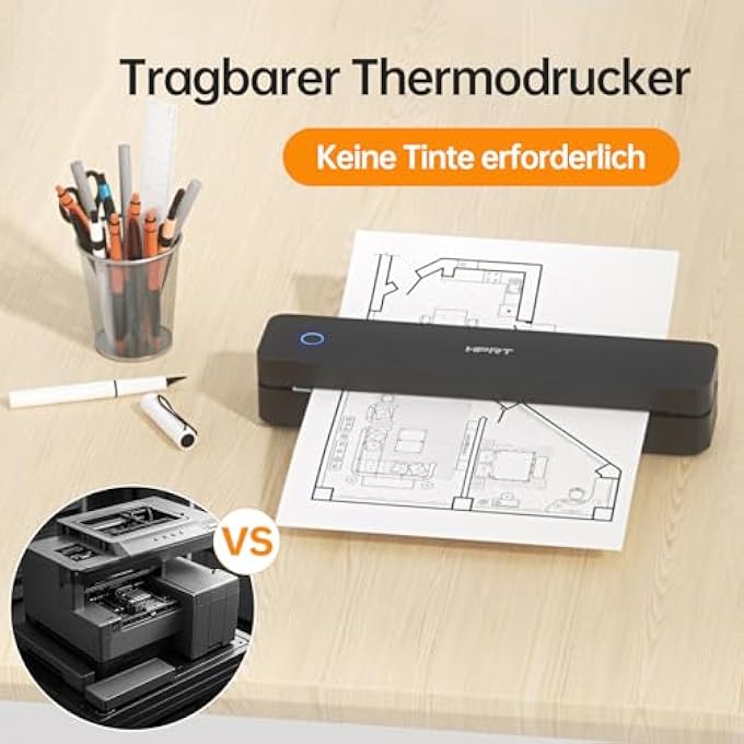 PORTABLE PRINTER WIRELESS FOR TRAVEL, BLUETHOOTH INKLESS THERMAL PRINTER SUPPORT FOR A4 PAPER, COMPATIBLE WITH IOS, ANDROID, LAPTOP FOR OFFICE AND HOME, BLACK - Image 2