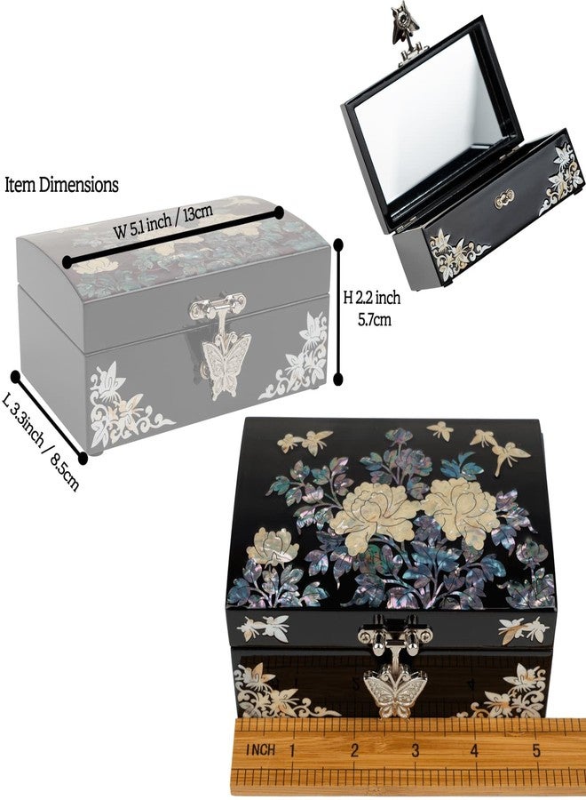 February Mountain Korean Mother of Pearl Jewelry Box - Red Floral Peony Design with Butterfly Clasp, Removable Velvet Tray - Christmas Gift for Women, Birthday, Anniversary, Keepsake Storage - Image 5