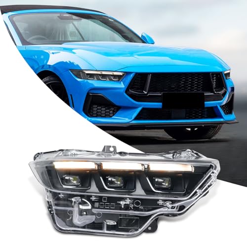 Archaic Headlight Assembly Compatible with Ford Mustang 2024-2025,Passenger Side,Black Interior Trim Frame - Image 1