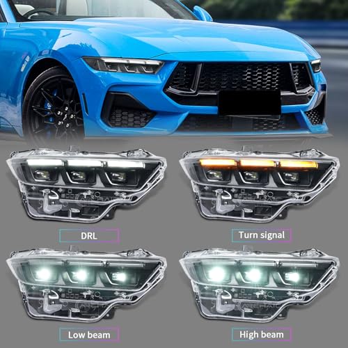 Archaic Headlight Assembly Compatible with Ford Mustang 2024-2025,Passenger Side,Black Interior Trim Frame - Image 2