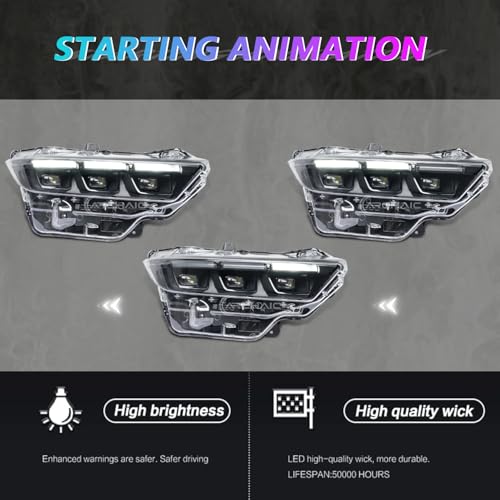Archaic Headlight Assembly Compatible with Ford Mustang 2024-2025,Passenger Side,Black Interior Trim Frame - Image 3