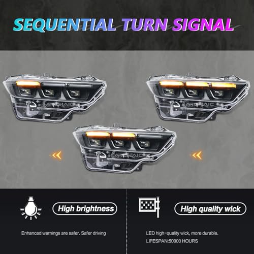 Archaic Headlight Assembly Compatible with Ford Mustang 2024-2025,Passenger Side,Black Interior Trim Frame - Image 4