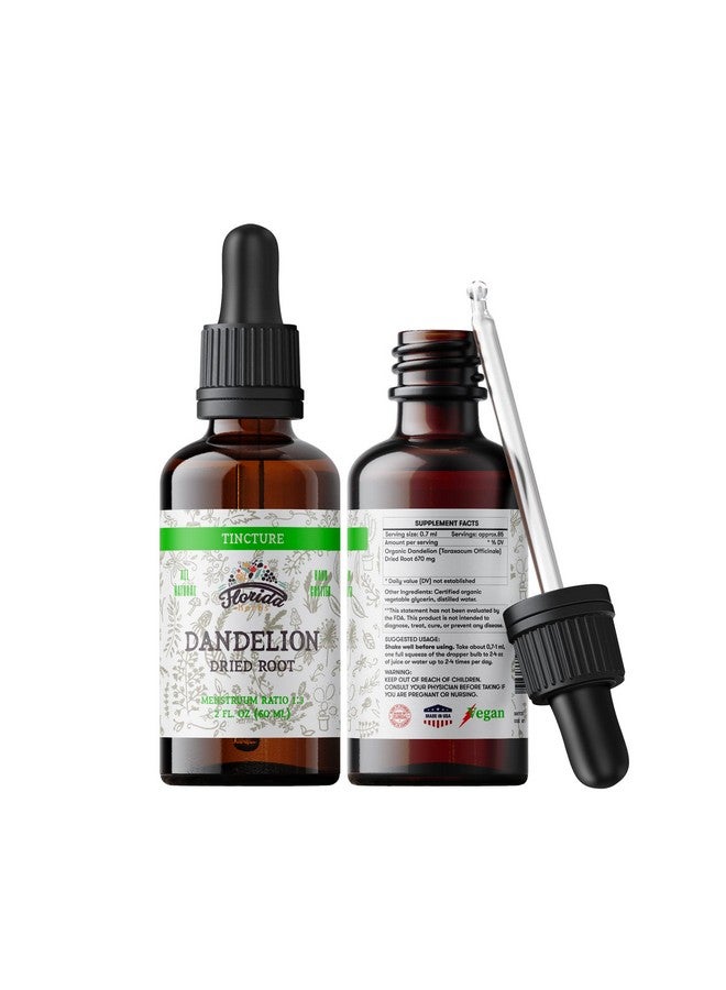 FLORIDA HERBS صبغة جذر الهندباء مستخلص الهندباء العضوي (Taraxacum Officinale) مكمل صحي غير معدل وراثيًا في جليسرين نباتي عضوي مضغوط على البارد 2 أونصة 685 ملغ - Image 1