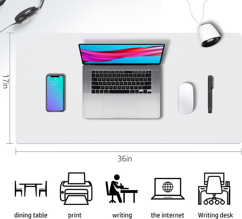 Aothia Double-Sided PU Leather Desk Pad - Non-Slip Large Mouse Pad & Desk Mat for Office, Home - Waterproof, Easy to Clean, Durable Dual-Sided Surface (36" x 17", White) - Image 3