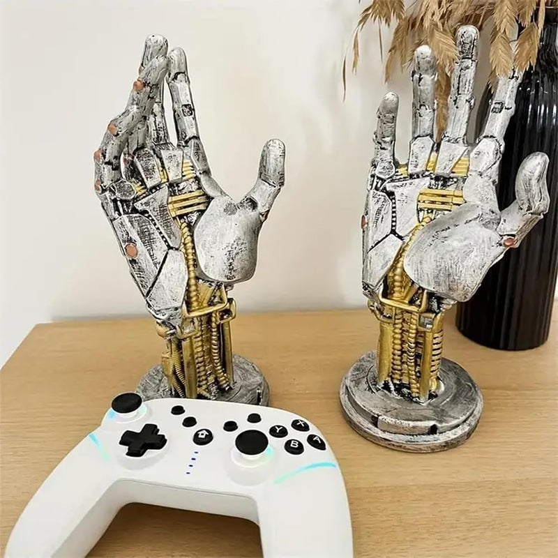KOOPAO Headphone and Gaming Controller Holder Stand, Cyberpunk Mechanical Hand Headset Hanger for PS4 PS5 Xbox Switch Controller holder Stand,Desktop Decoration Game Room Decor Finger immovable - Image 2