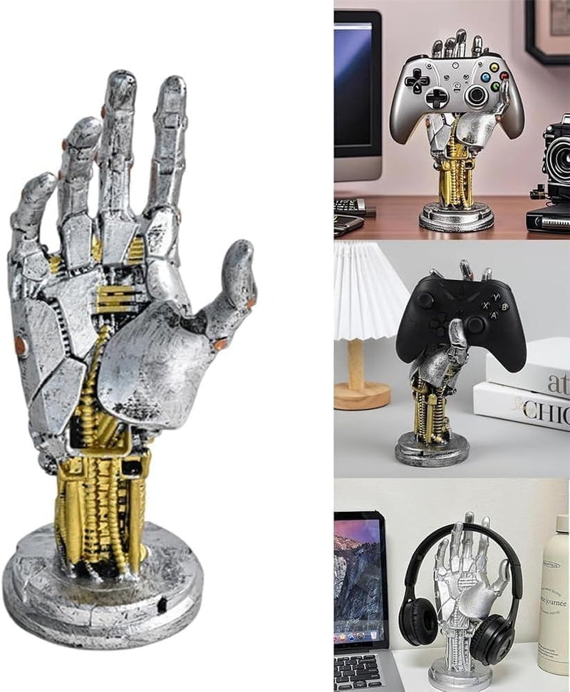 KOOPAO Headphone and Gaming Controller Holder Stand, Cyberpunk Mechanical Hand Headset Hanger for PS4 PS5 Xbox Switch Controller holder Stand,Desktop Decoration Game Room Decor Finger immovable - Image 5
