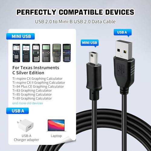 GOLDYIPE Ti 84 Plus ce Charger, ti84 Plus ce Charger Cable for Texas Instruments Calculators TI84 Plus TI-84 C Silver Edition TI 89 Titanium TI Nspire CX TI Nspire CX CAS Calculator Charger - Image 3