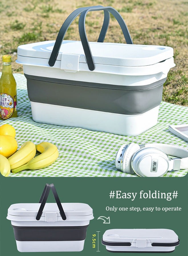 DUNISO سلة نزهة قابلة للطي مع مقابض، غطاء كطاولة قائمة، صندوق تخزين محمول للتخييم، حاوية تخزين للنزهات الخارجية، متينة وقوية، خفيفة الوزن، مقاومة للماء ومضادة للتسرب، للتخييم، الأنشطة الخارجية، الصيد - Image 2