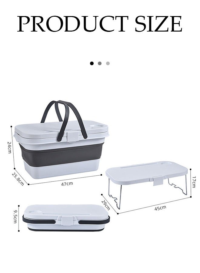 DUNISO سلة نزهة قابلة للطي مع مقابض، غطاء كطاولة قائمة، صندوق تخزين محمول للتخييم، حاوية تخزين للنزهات الخارجية، متينة وقوية، خفيفة الوزن، مقاومة للماء ومضادة للتسرب، للتخييم، الأنشطة الخارجية، الصيد - Image 4