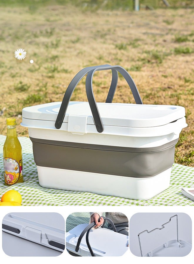 DUNISO سلة نزهة قابلة للطي مع مقابض، غطاء كطاولة قائمة، صندوق تخزين محمول للتخييم، حاوية تخزين للنزهات الخارجية، متينة وقوية، خفيفة الوزن، مقاومة للماء ومضادة للتسرب، للتخييم، الأنشطة الخارجية، الصيد - Image 1