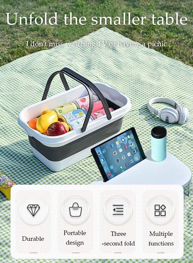 DUNISO سلة نزهة قابلة للطي مع مقابض، غطاء كطاولة قائمة، صندوق تخزين محمول للتخييم، حاوية تخزين للنزهات الخارجية، متينة وقوية، خفيفة الوزن، مقاومة للماء ومضادة للتسرب، للتخييم، الأنشطة الخارجية، الصيد - Image 5