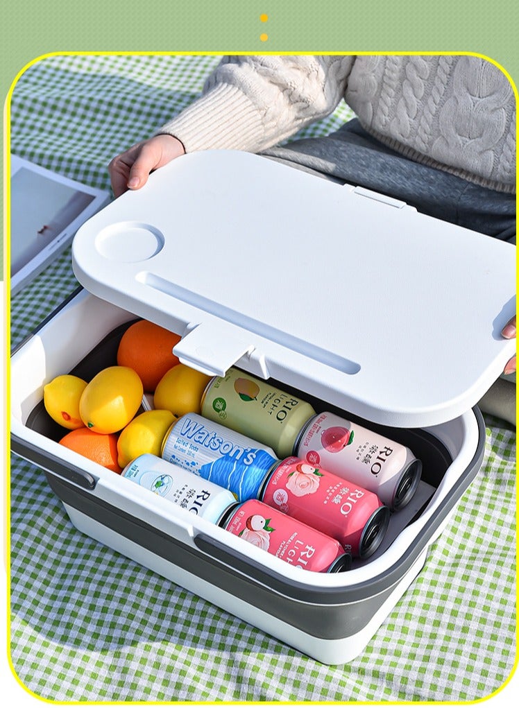 DUNISO سلة نزهة قابلة للطي مع مقابض، غطاء كطاولة قائمة، صندوق تخزين محمول للتخييم، حاوية تخزين للنزهات الخارجية، متينة وقوية، خفيفة الوزن، مقاومة للماء ومضادة للتسرب، للتخييم، الأنشطة الخارجية، الصيد - Image 3