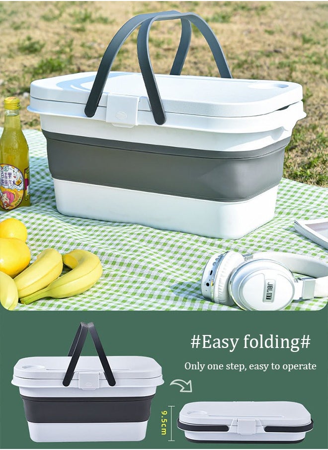 DUNISO Collapsible Picnic Basket，Portable Camping Storage Box，Outdoor Picnic Storage Container，Sturdy And Durable，With Lid And Table Design，For Camping, Outdoor, Fishing  - Image 1