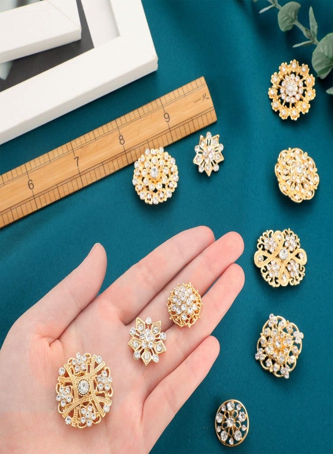 MTLEE 36 Pieces Clear Rhinestone Brooches for Crafts Crystal Flower Brooch Pins with Rhinestones silver Bulk Brooches Jewelry for Woman Flower Lapel Badge Pins DIY Wedding Bouquet Broaches Kit (Gold) - Image 3