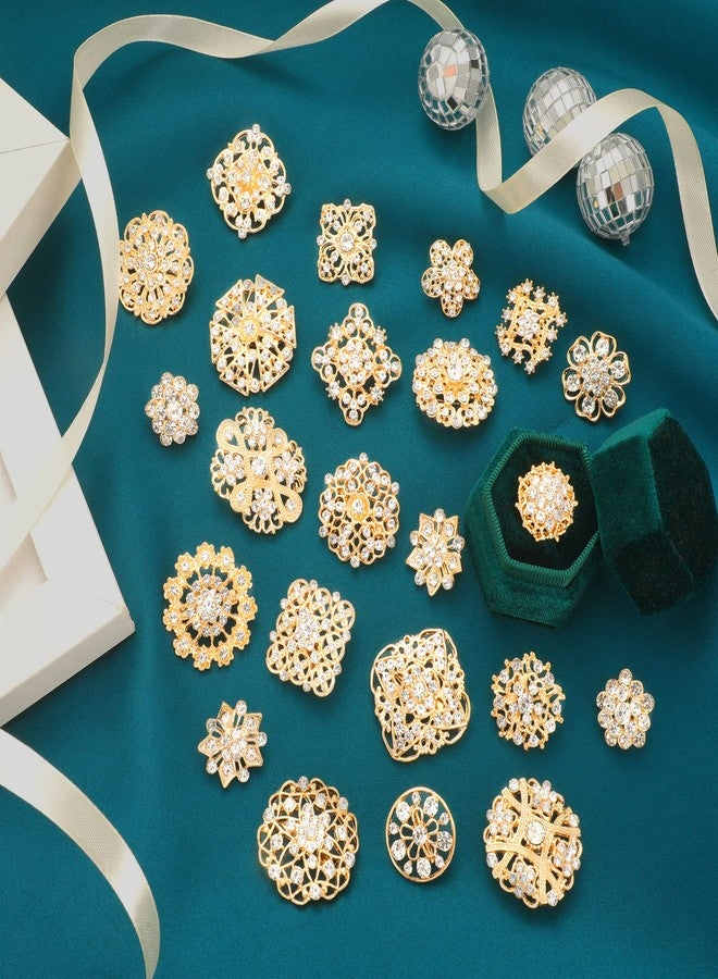 MTLEE 36 Pieces Clear Rhinestone Brooches for Crafts Crystal Flower Brooch Pins with Rhinestones silver Bulk Brooches Jewelry for Woman Flower Lapel Badge Pins DIY Wedding Bouquet Broaches Kit (Gold) - Image 4