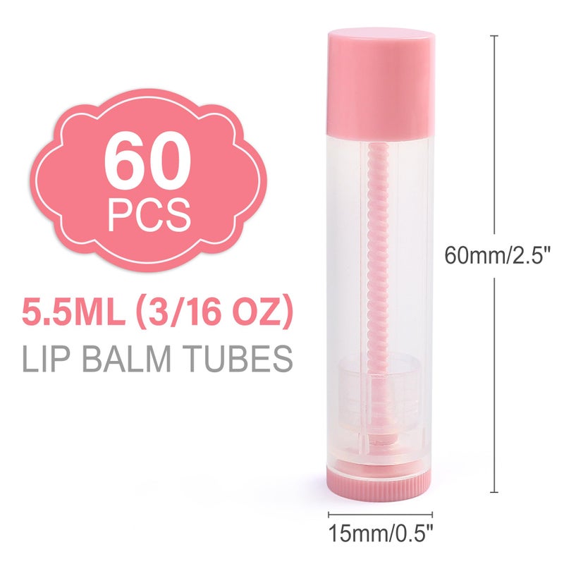 LotFancy Lip Balm Tubes Empty, 60PCS 5.5ml (3/16 Oz), Clear Lip Balm Container Tubes with Pink Caps, BPA Free & Leak Free, Refillable - Image 2