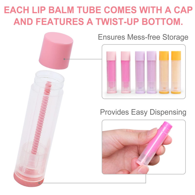 LotFancy Lip Balm Tubes Empty, 60PCS 5.5ml (3/16 Oz), Clear Lip Balm Container Tubes with Pink Caps, BPA Free & Leak Free, Refillable - Image 5