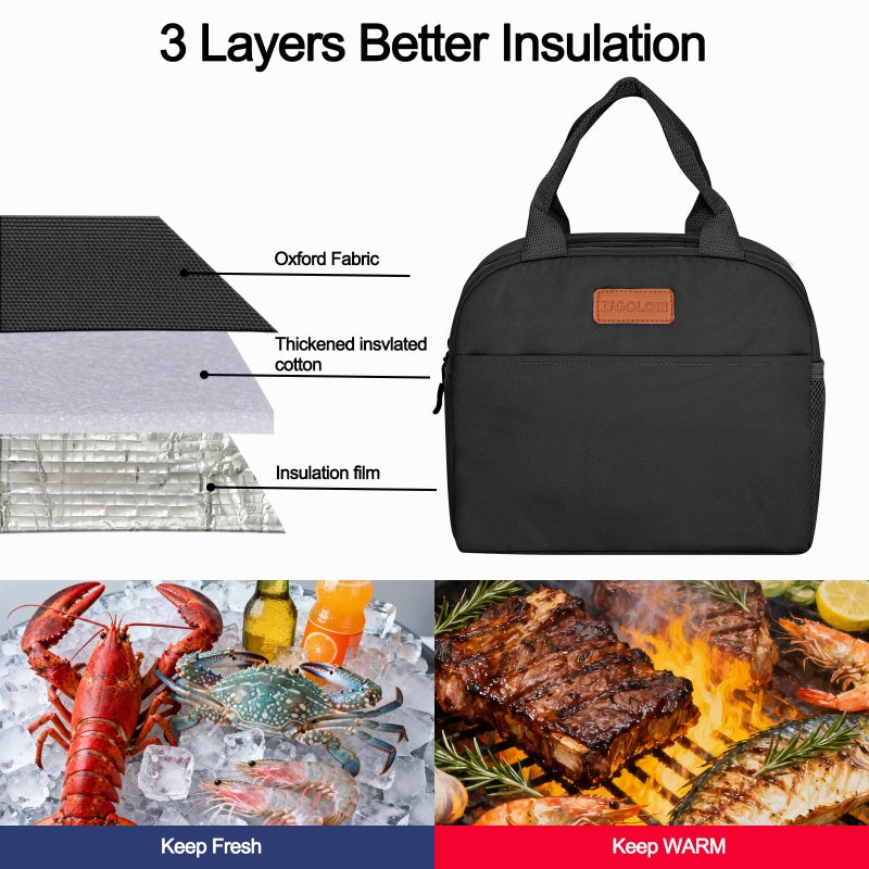 Goloni Insulated Lunch box for Women Men,10L Large Capacity Leakproof Lunch Tote, Lightweight Reusable Lunch Bag with 3 Pockets for Work, Office, Travel, Picnic - Image 4