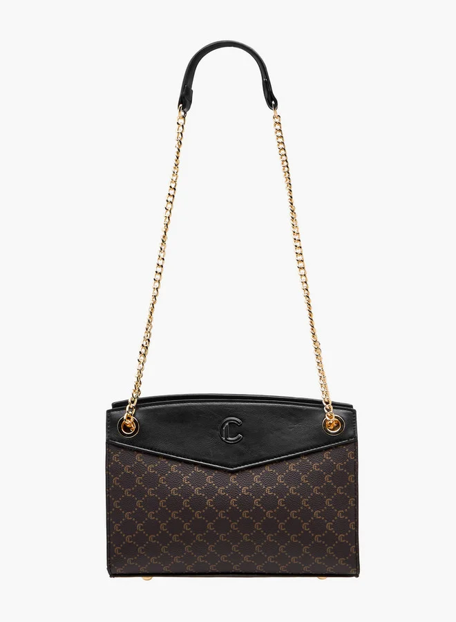 Le Confort Monogram Print Shoulder Bag with Chain Strap and Zip Closure