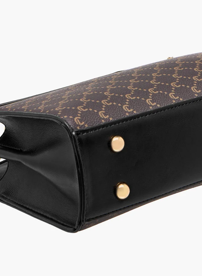 Le Confort Monogram Print Shoulder Bag with Chain Strap and Zip Closure