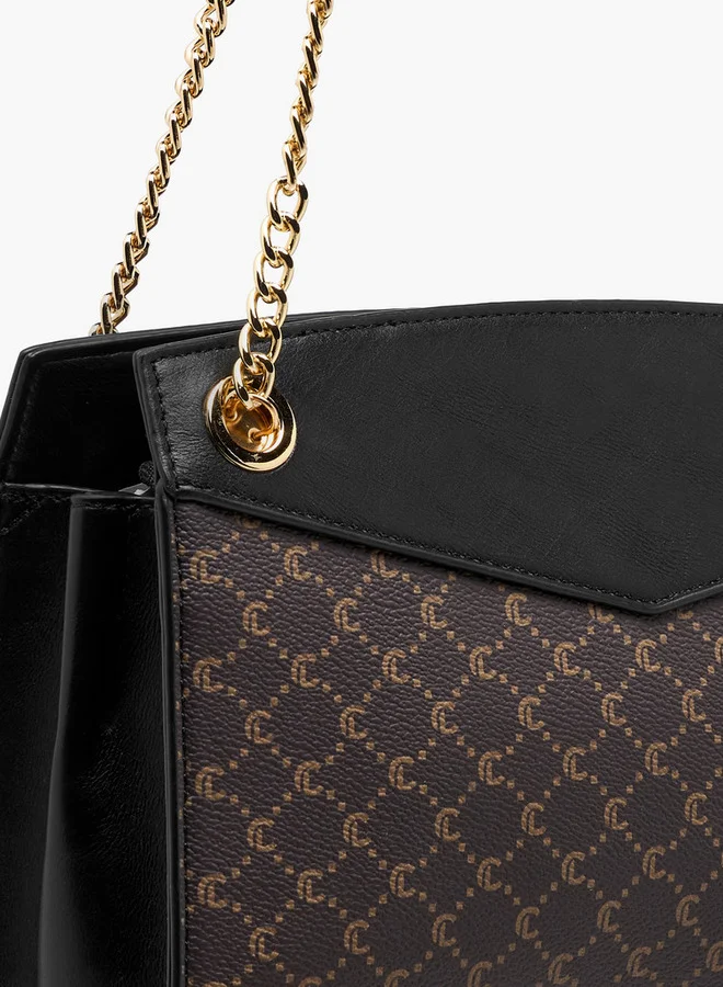 Le Confort Monogram Print Shoulder Bag with Chain Strap and Zip Closure