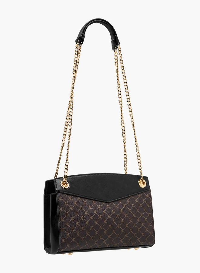 Le Confort Monogram Print Shoulder Bag with Chain Strap and Zip Closure