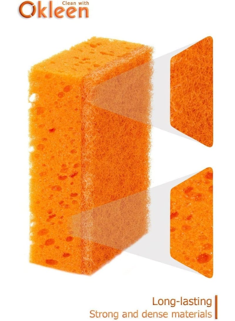 Okleen Orange Multi Use Scrub Sponge. Made in Europe. 9 Pack, 4.3x2.8x1.4 inches. Odorless Heavy Duty and Non Scratch Fiber. Durable and Delicate Scrubber for Dirty Surfaces in Kitchen, Home, Outdoors - Image 5
