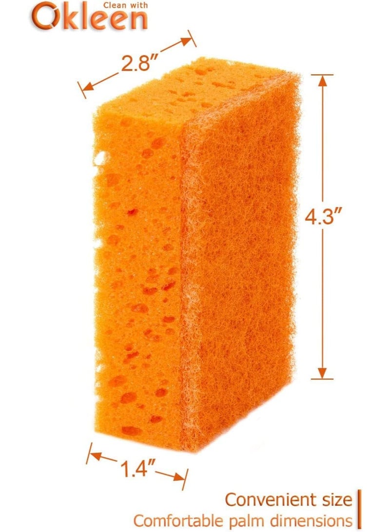 Okleen Orange Multi Use Scrub Sponge. Made in Europe. 9 Pack, 4.3x2.8x1.4 inches. Odorless Heavy Duty and Non Scratch Fiber. Durable and Delicate Scrubber for Dirty Surfaces in Kitchen, Home, Outdoors - Image 2