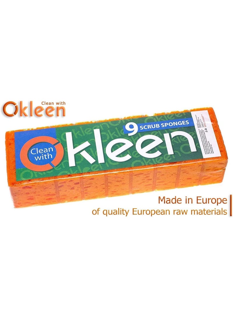 Okleen Orange Multi Use Scrub Sponge. Made in Europe. 9 Pack, 4.3x2.8x1.4 inches. Odorless Heavy Duty and Non Scratch Fiber. Durable and Delicate Scrubber for Dirty Surfaces in Kitchen, Home, Outdoors - Image 3